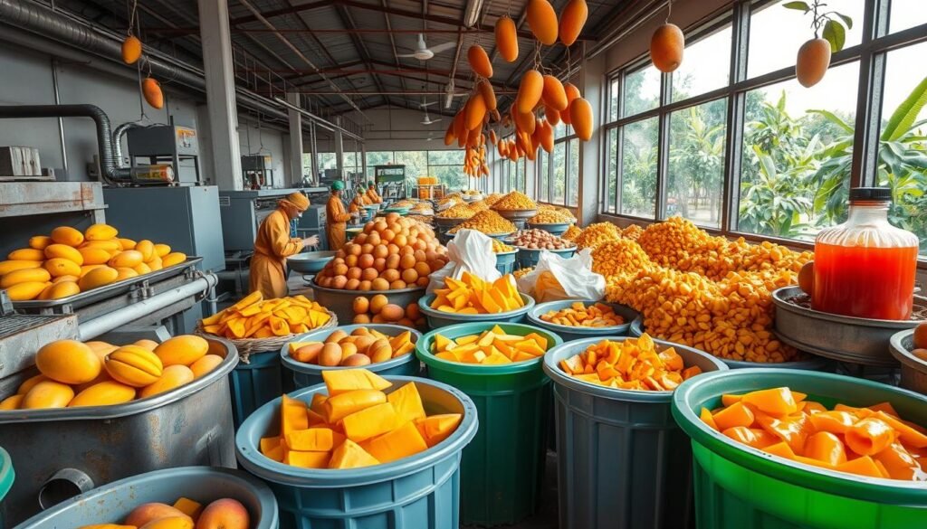 Mango processing, Fruit processing technology, Mango peeling and cutting