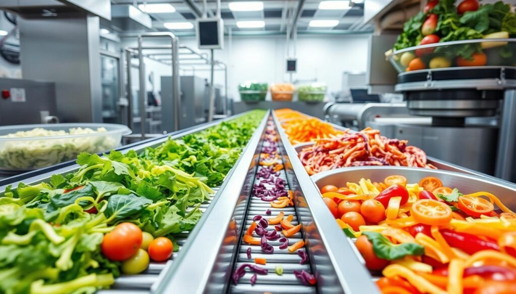Salad processing, salad production technology, vegetable washing