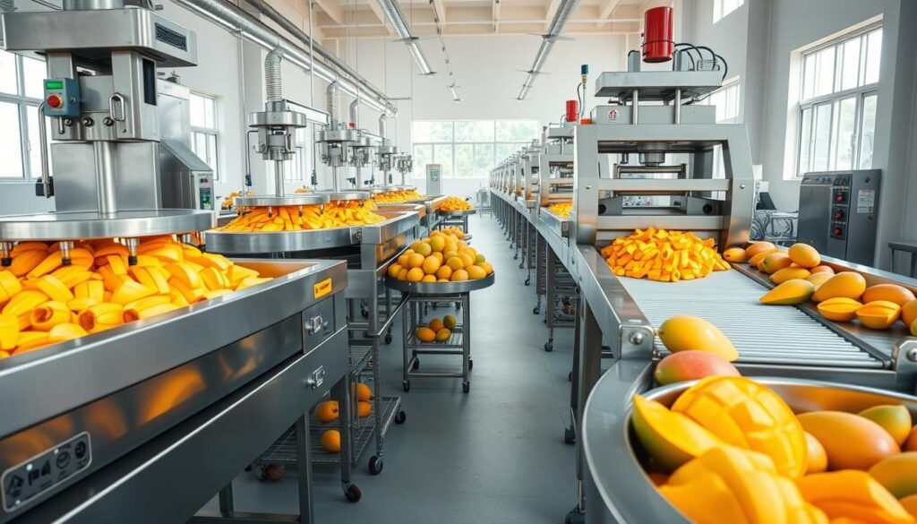 mango processing equipment for peeling and cutting
